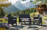 Set salotto da esterno Ostuni, Set da giardino con 2 poltrone, 1 divano ed 1 tavolino, Salottino effetto rattan con cuscini, 100% Made in Italy, Antracite