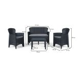 Set salotto da esterno Ostuni, Set da giardino con 2 poltrone, 1 divano ed 1 tavolino, Salottino effetto rattan con cuscini, 100% Made in Italy, Antracite