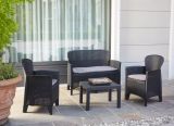 Set salotto da esterno Ostuni, Set da giardino con 2 poltrone, 1 divano ed 1 tavolino, Salottino effetto rattan con cuscini, 100% Made in Italy, Antracite