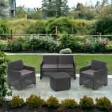 Set salotto da esterno Peschici, Set da giardino con 2 poltrone, 1 divano e 1 tavolino contenitore, Effetto rattan con cuscini, 100% Made in Italy, Antracite