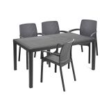 Set salotto da esterno Roccaraso, Salottino outdoor e indoor, Tavolo rettangolare fisso con 4 sedie impilabili, Made in Italy, Antracite