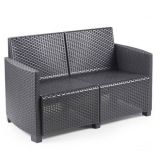 Set salotto da esterno Sassari, Set da giardino con cuscini composto da 2 poltrone, 1 divano a due posti e 1 tavolino, Salottino indoor, 100% Made in Italy, Antracite, con 8 cuscini