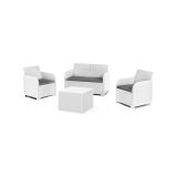 Set salotto da esterno Sgonico, Salottino outdoor, Set da balcone o giardino, Composizione soggiorno per esterni, 113x65 h74 cm, Bianco