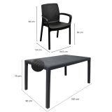 Set salotto da esterno Tarquinia, Salottino outdoor e indoor, Tavolo rettangolare fisso con 4 sedie impilabili, Made in Italy, Antracite