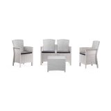 Set salotto da esterno Urano, Set da giardino con cuscini, Salottino indoor e outdoor effetto rattan, 100% Made in Italy, Bianco