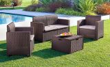 Set salotto da esterno Venere, Set da giardino con cuscini, Salottino indoor e outdoor effetto rattan, 100% Made in Italy, Marrone