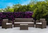Set salotto da esterno Venus, Salottino outdoor, Set da balcone o giardino, Composizione soggiorno per esterni, Made in Italy, Tortora