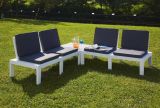 Set salotto da esterno Vigevano, Set da giardino con 4 sedute con schienale ed 1 modulo multifunzione, Salottino con cuscini, 100% Made in Italy, Bianco