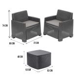 Set salotto esterno 2 poltroncine e 1 tavolino contenitore antracite - Ari