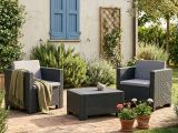 Set salotto esterno 2 posti e 1 tavolo effetto rattan antracite - Camini