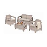 Set salotto esterno 3 posti e 1 tavolo effetto rattan beige - Nelson