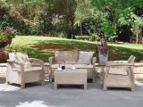 Set salotto esterno 3 posti e 1 tavolo effetto rattan beige - Nelson