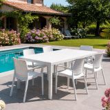 Set salotto esterno 4 sedie e tavolo allungabile bianco - Arret