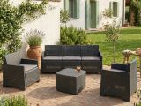Set salotto esterno 5 posti e 1 tavolo effetto rattan antracite - Akay