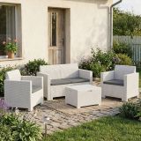 Set salotto esterno poltrone e divano con tavolino contenitore bianco - Gazania