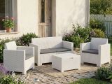 Set salotto esterno poltrone e divano con tavolino contenitore bianco - Gazania