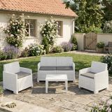 Set salotto giardino 4 posti e 1 tavolo effetto rattan bianco - Atrito