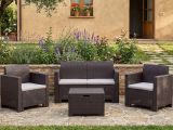 Set salotto giardino 4 posti e 1 tavolo effetto rattan marrone - Gazania