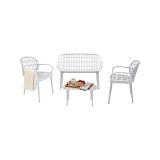 Set salotto giardino minimal 2 poltrone e 1 panchina bianco - Jurij