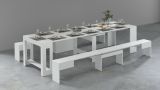 Set tavolo da pranzo allungabile e 2 panche allungabili bianco lucido 12 posti - Auditore