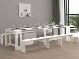 Set tavolo da pranzo allungabile e 2 panche allungabili bianco lucido 12 posti - Auditore
