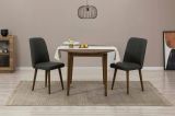 Set tavolo e sedie Alcor, Set sedute da cucina, Composizione sedie e piano, Kit salotto salvaspazio, 100x100h75 cm, Noce e Antracite