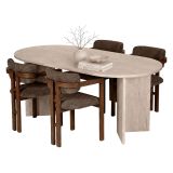 Set Tavolo e Sedie Beige Marmo 6 Posti Sedie Effetto Bouclè, Dimensione Seduta 54x54h76 cm - Noharoha
