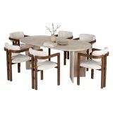 Set Tavolo e Sedie Beige Marmo Bianco 6 Posti Sedie Effetto Bouclè, Dimensione Seduta 54x54h76 cm - Nohanoso