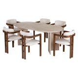 Set Tavolo e Sedie Beige Marmo Bianco 6 Posti Sedie Effetto Bouclè, Dimensione Seduta 54x54h76 cm - Nohanoso