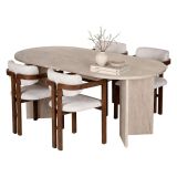 Set Tavolo e Sedie Beige Marmo Bianco 6 Posti Sedie Effetto Bouclè, Dimensione Seduta 54x54h76 cm - Noharoha