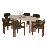 Set Tavolo e Sedie Beige Marmo Verde 6 Posti Sedie Effetto Bouclè, Dimensione Seduta 54x54h76 cm - Nohanoso