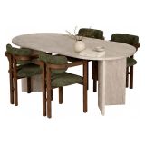 Set Tavolo e Sedie Beige Marmo Verde 6 Posti Sedie Effetto Bouclè, Dimensione Seduta 54x54h76 cm - Noharoha