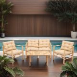 Set Tavolo e Sedie Bianco Crema 4 Posti Dimensione Seduta 110x51h86 cm, Dimensione Tavolo 135x75h74 cm - Frigento