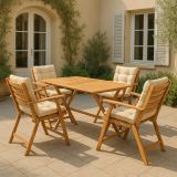 Set tavolo e sedie da esterno Astraforma, Salottino outdoor, Set da balcone o giardino, Composizione soggiorno per esterni, Crema
