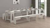 Set tavolo e sedie Eric, Composizione multiuso, Set con consolle e 2 panche allungabili, 100% Made in Italy, 66x25h45 cm, Bianco