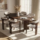 Set Tavolo e Sedie Marrone Bianco 6 Posti Sedie Effetto Bouclè, Dimensione Seduta 54x54h76 cm - Nohanoso