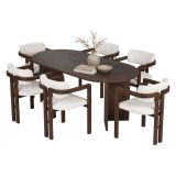 Set Tavolo e Sedie Marrone Bianco 6 Posti Sedie Effetto Bouclè, Dimensione Seduta 54x54h76 cm - Nohanoso