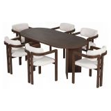 Set Tavolo e Sedie Marrone Bianco 6 Posti Sedie Effetto Bouclè, Dimensione Seduta 54x54h76 cm - Nohanoso