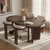 Set Tavolo e Sedie Marrone Bianco 6 Posti Sedie Effetto Bouclè, Dimensione Seduta 54x54h76 cm - Noharoha