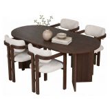 Set Tavolo e Sedie Marrone Bianco 6 Posti Sedie Effetto Bouclè, Dimensione Seduta 54x54h76 cm - Noharoha