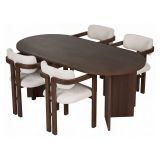 Set Tavolo e Sedie Marrone Bianco 6 Posti Sedie Effetto Bouclè, Dimensione Seduta 54x54h76 cm - Noharoha