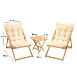 Set Tavolo e Sedie Marrone Bianco Crema 2 Posti Dimensione Seduta 59x44h90 cm, Dimensione Tavolo 40x40h40 cm - Leni