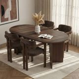 Set Tavolo e Sedie Marrone Noce 6 Posti Sedie Effetto Bouclè, Dimensione Tavolo 180x90h75 cm - Noharoha