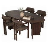 Set Tavolo e Sedie Marrone Noce 6 Posti Sedie Effetto Bouclè, Dimensione Tavolo 180x90h75 cm - Noharoha