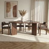 Set Tavolo e Sedie Marrone Noce 6 Posti Sedie Effetto Bouclè, Dimensione Tavolo 180x90h75 cm - Noharoha