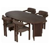Set Tavolo e Sedie Marrone Noce 6 Posti Sedie Effetto Bouclè, Dimensione Tavolo 180x90h75 cm - Noharoha