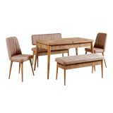 Set Tavolo e Sedie Marrone Quercia Grigio Cemento 8 Posti Allungabile, set 2 Sedie e 2 Panche - Padru