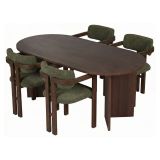 Set Tavolo e Sedie Marrone Verde 6 Posti Sedie Effetto Bouclè, Dimensione Seduta 54x54h76 cm - Noharoha