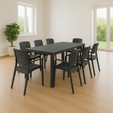 Set tavolo e sedie Moie, Salottino indoor, Tavolo rettangolare allungabile con 8 sedie con braccioli, Made in Italy, Antracite