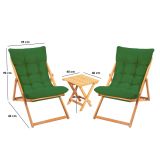 Set Tavolo e Sedie Verde 2 Posti Dimensione Tavolo 40x40h40 cm, Dimensione Seduta 59x44h90 cm - Leni